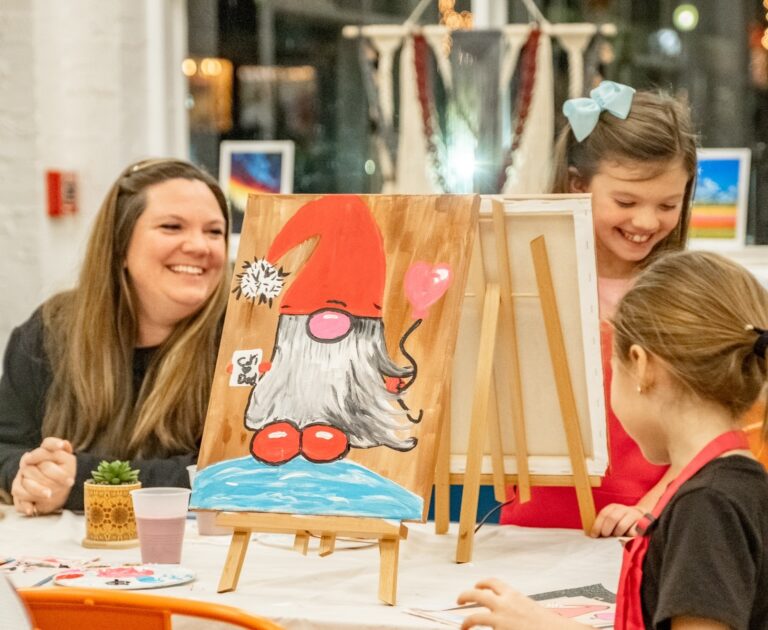Mother painting a picture of a gnome with her two daughters | Personalized Gift | Merely Creative, Martinsburg WV